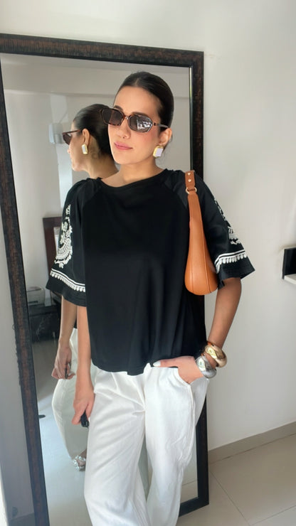Embroidered Poplin Tee Top