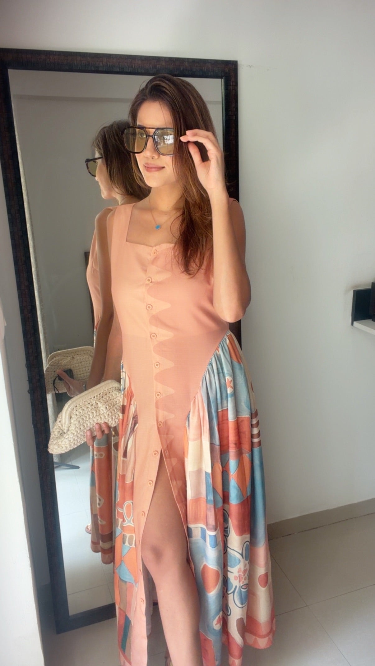 Buttoned Side Pleated Dress