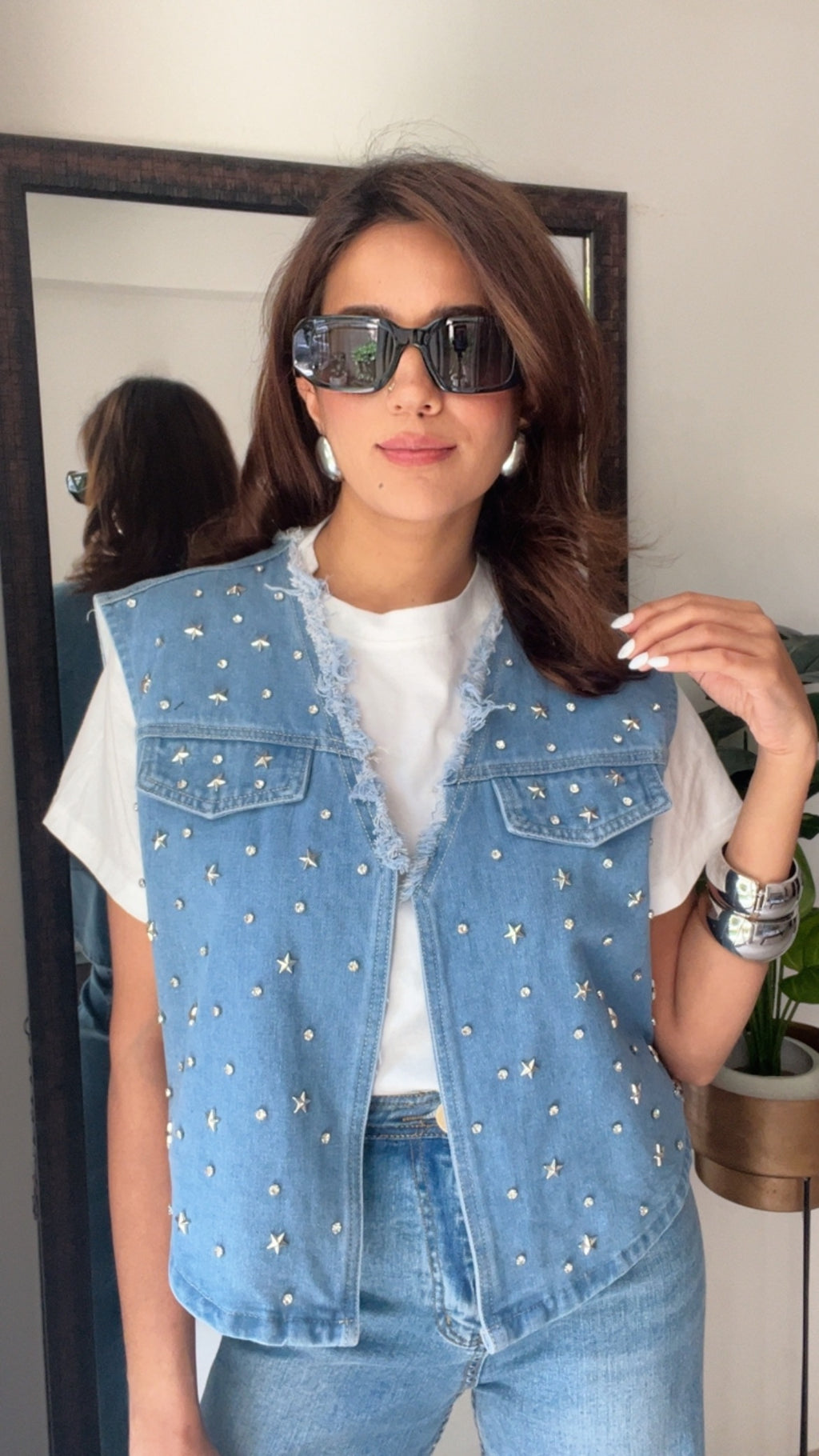 Star and Studs Denim Fall Vest
