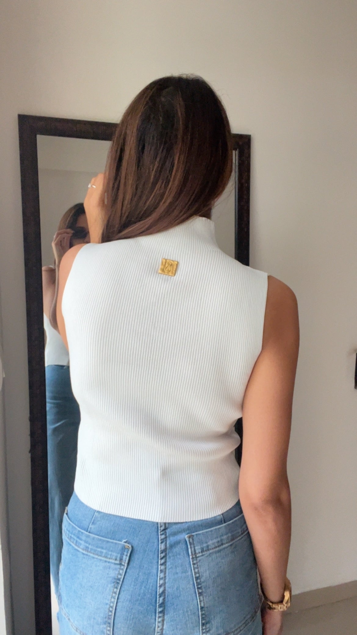 Ribbed Gold Metal Keyhole Tank Top