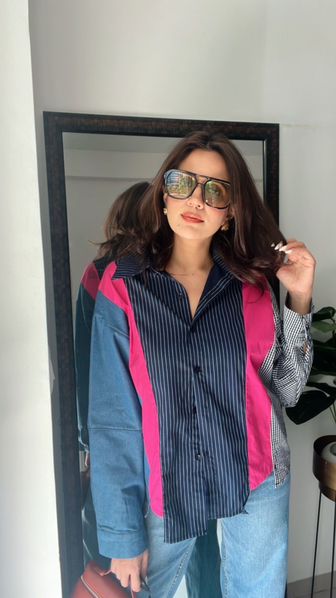 Print and Color Block Poplin Shirt