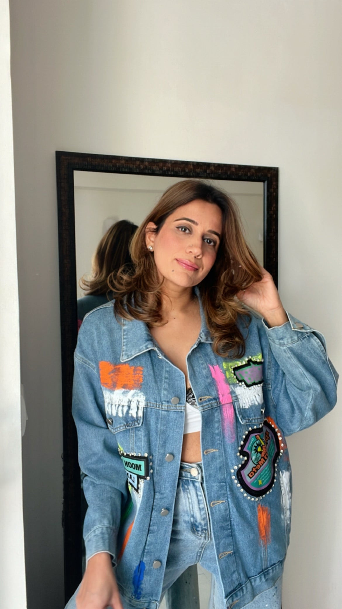 Color Splash Oversized Denim Fall Jacket