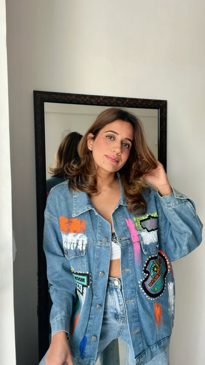 Color Splash Oversized Denim Fall Jacket