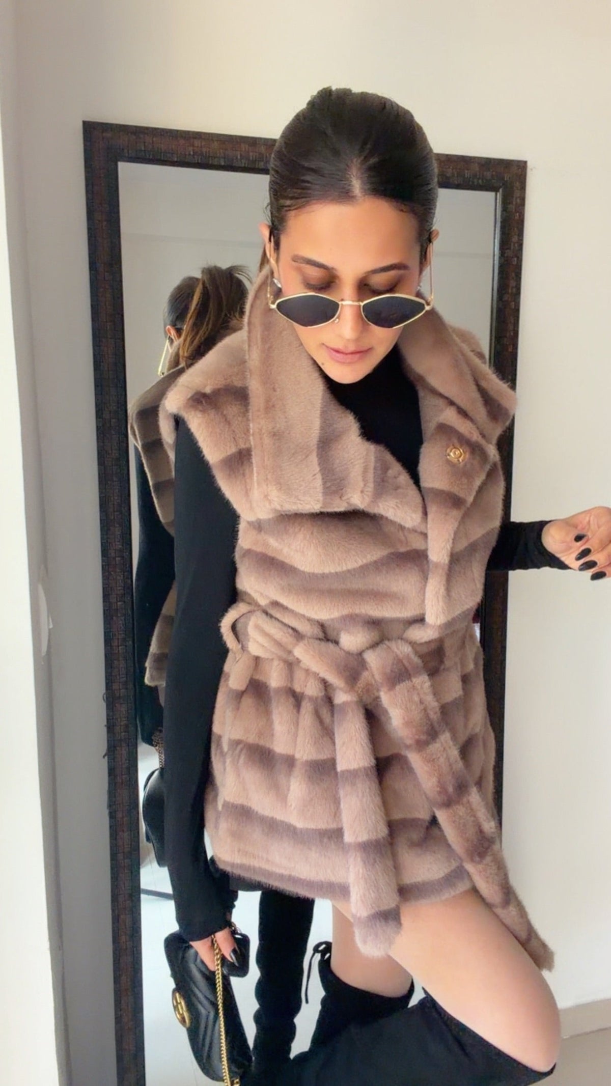 Striped Faux Fur Fall Gilet (Vest)