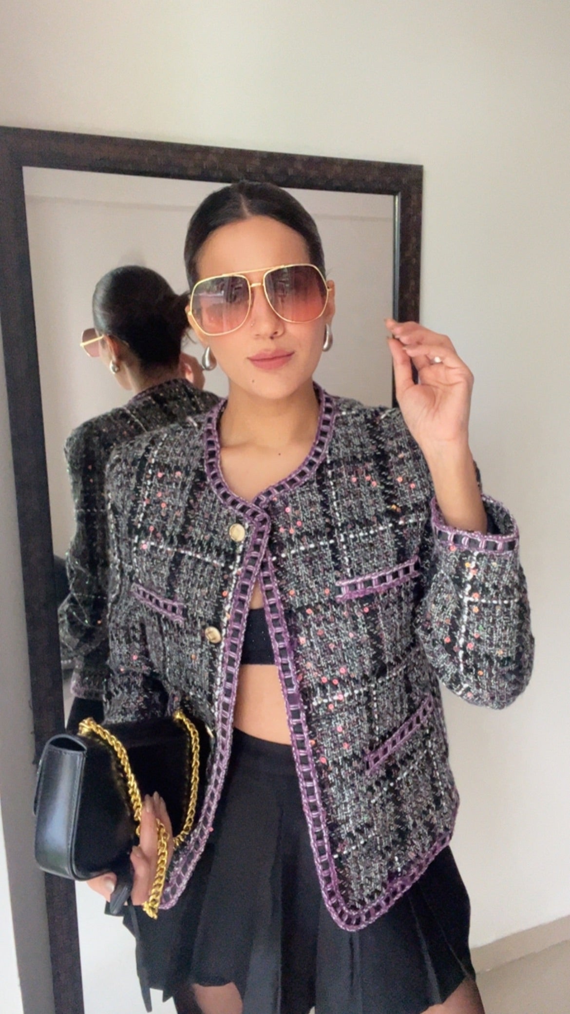 Textured Sequin Tweed Fall Jacket