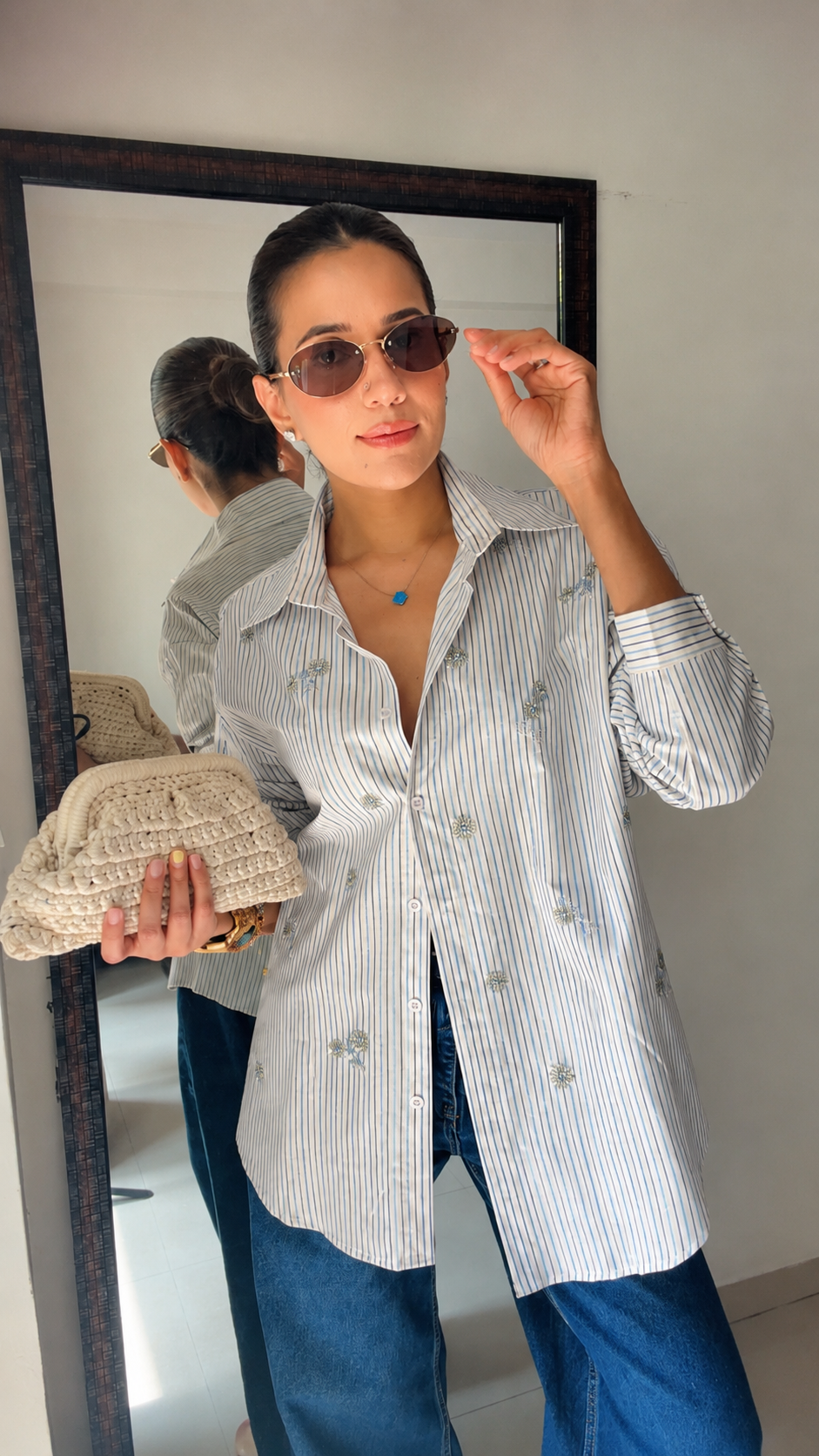 Embroidered Motif Pinstripe Poplin Shirt