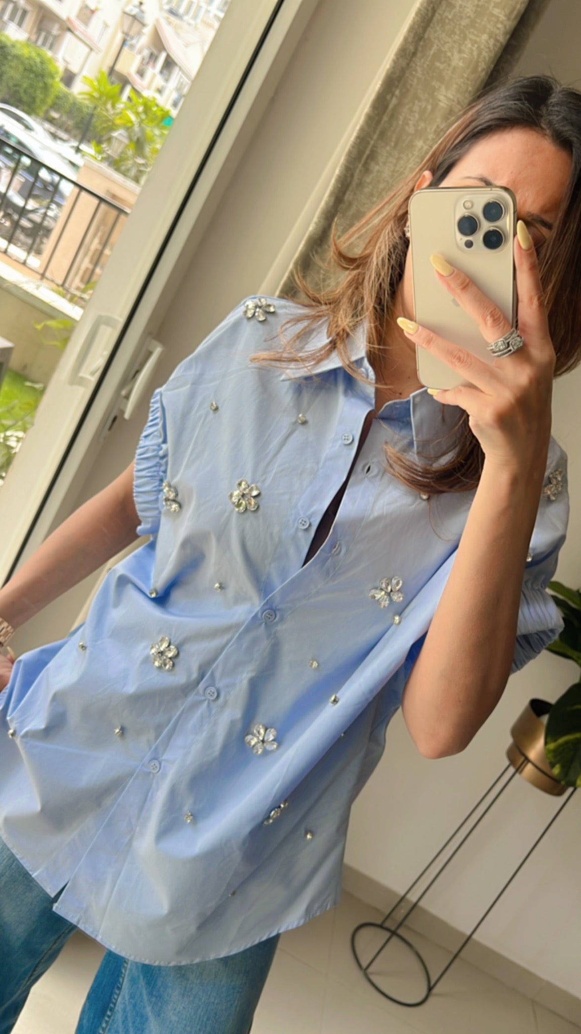 Crystal Studded Poplin Shirt