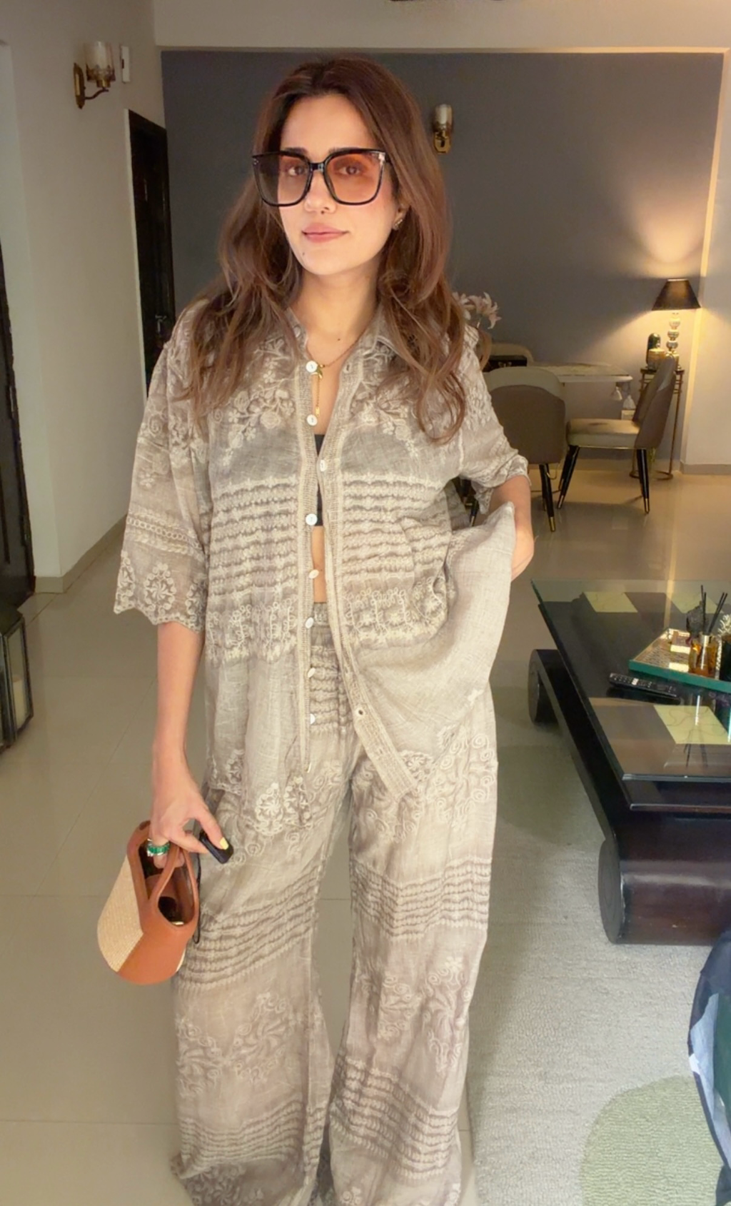 Sandstone Thread Embedded Co-ord Set