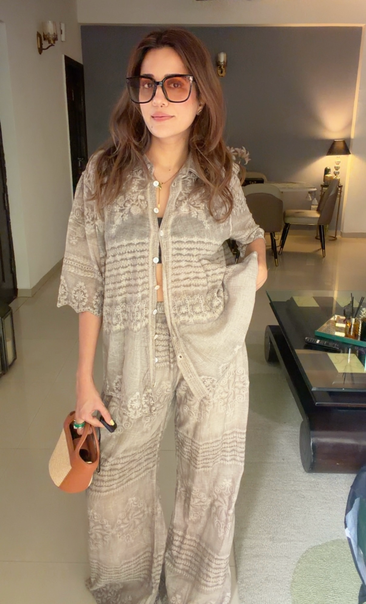 Sandstone Thread Embedded Co-ord Set