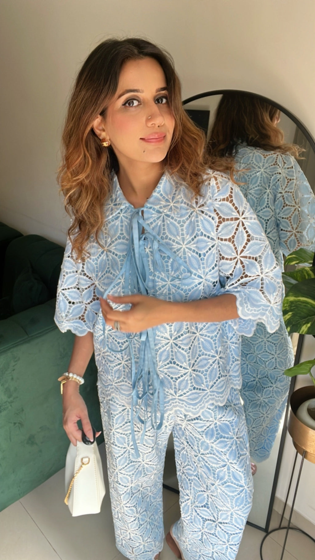 White Studded Tie knot Co-ord Set