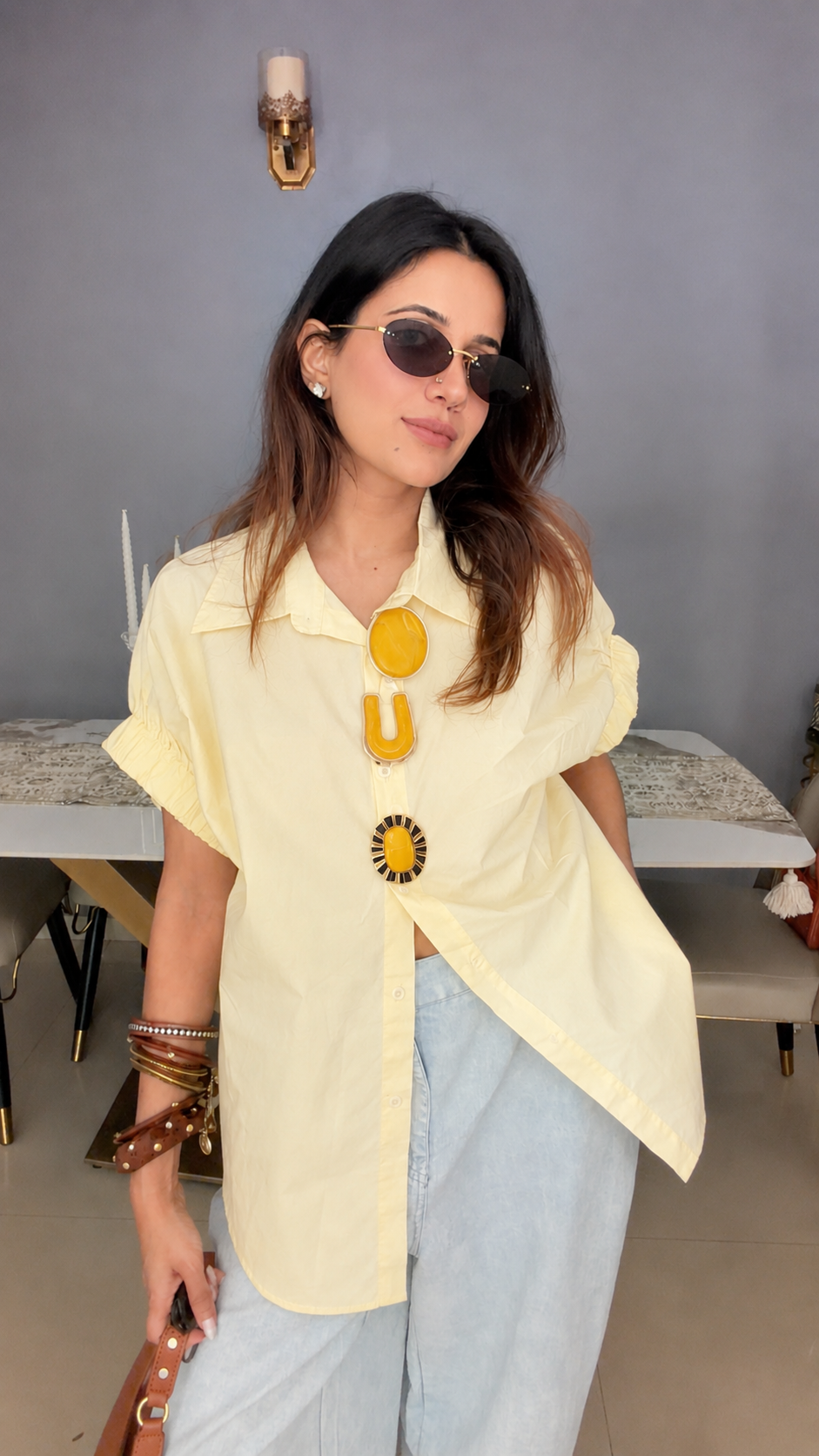Ruched Sleeve Button-Up Poplin Shirt