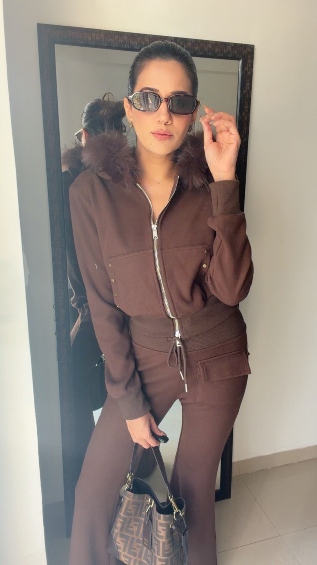 Cocoa Luxe Fur-Trim Fall Lounge Set