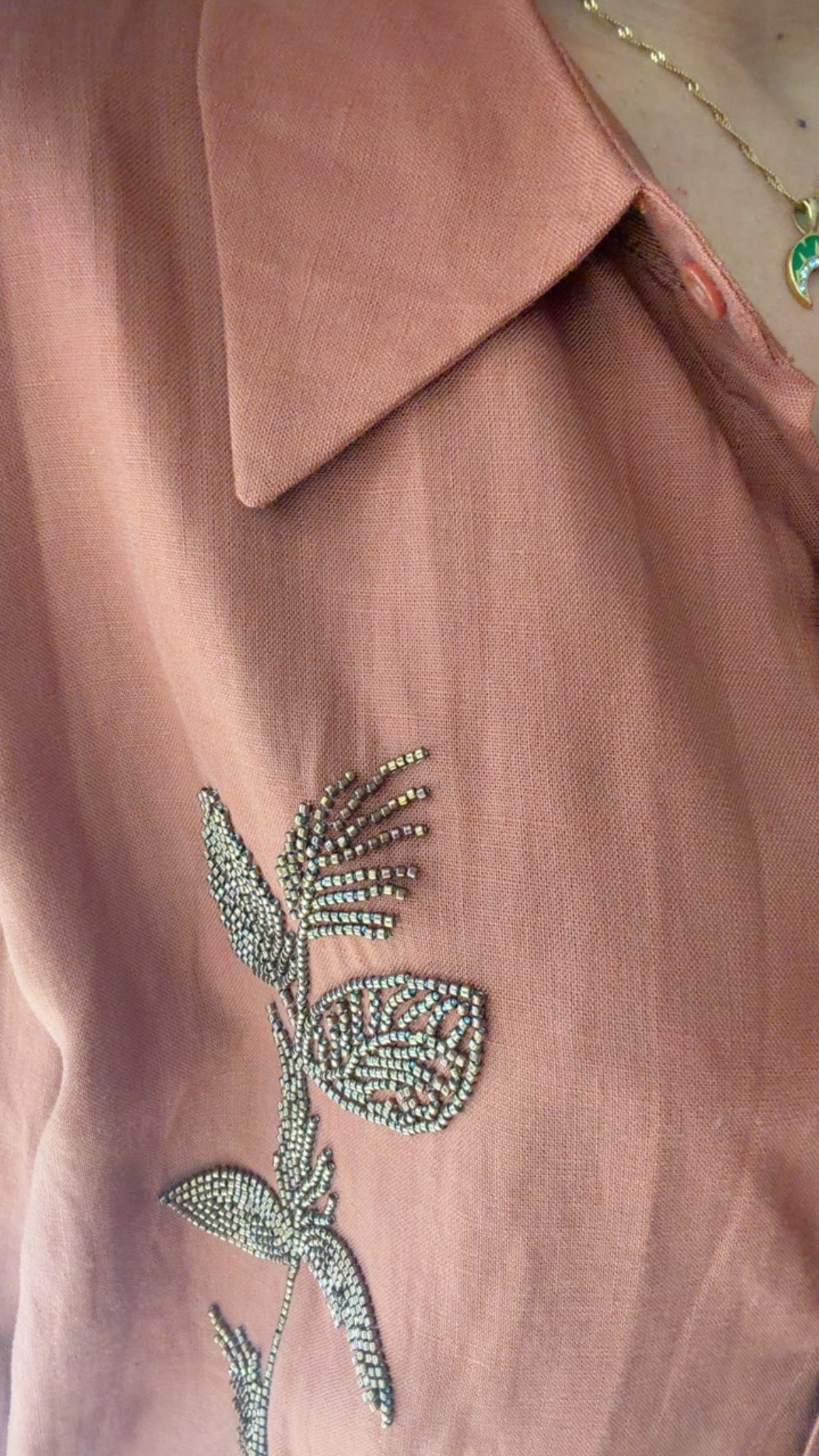 Embellished Linen Blend Poplin Shirt