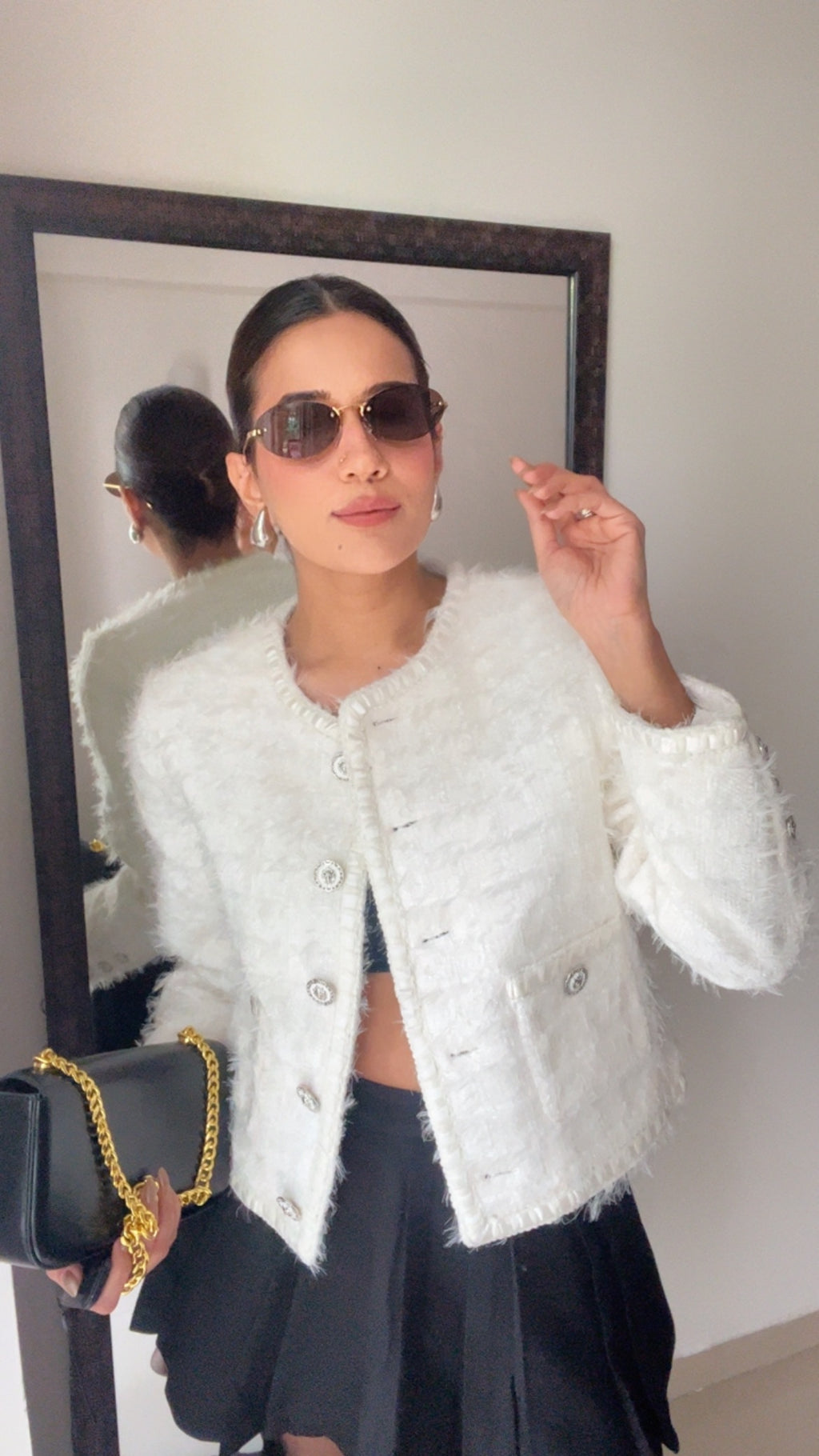 White Furry Tweed Fall Jacket