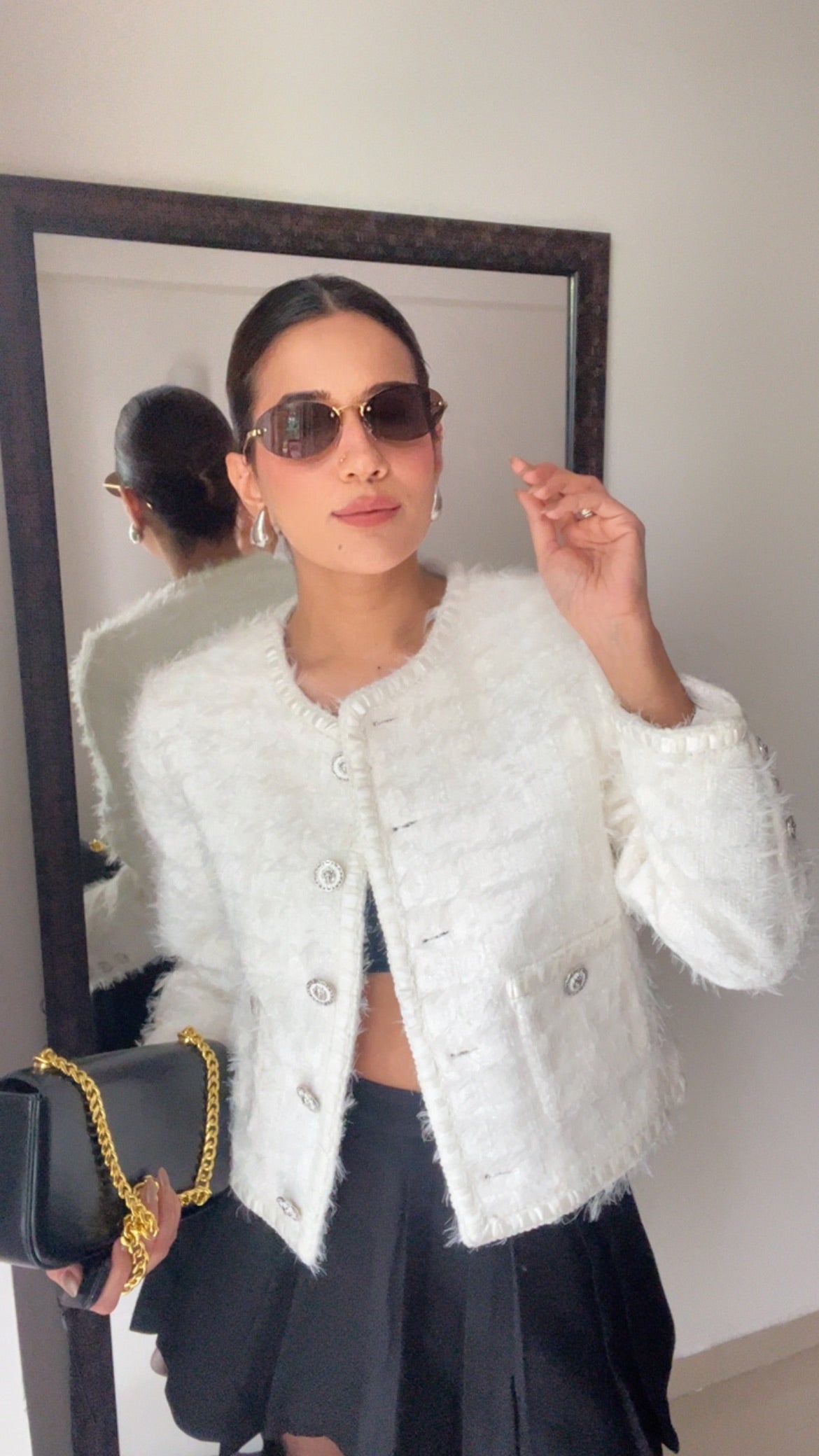 White Furry Tweed Fall Jacket