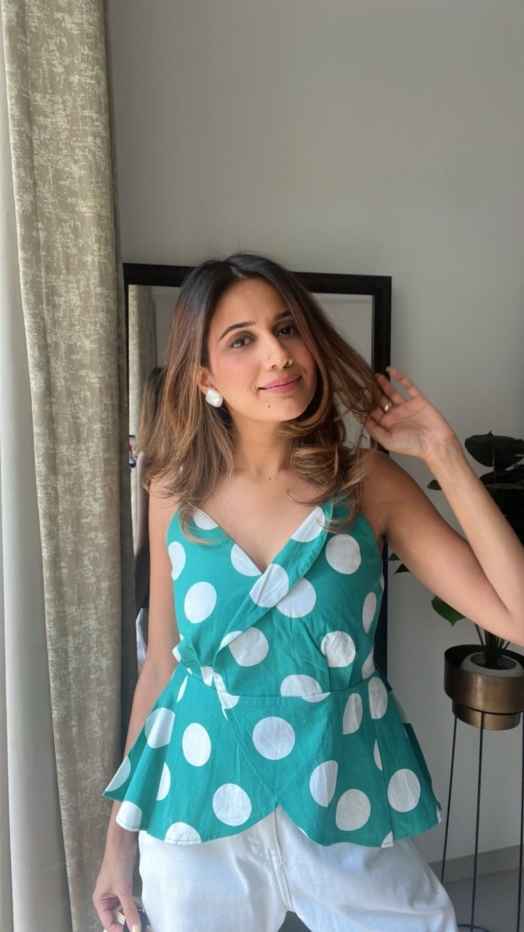 Polka Dot Poplin Peplum Top