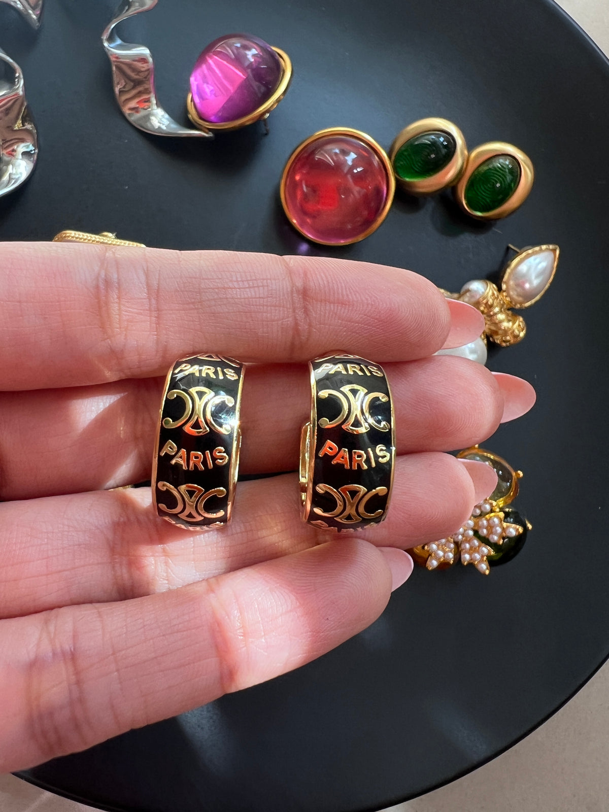 Black Round Hoop Earrings