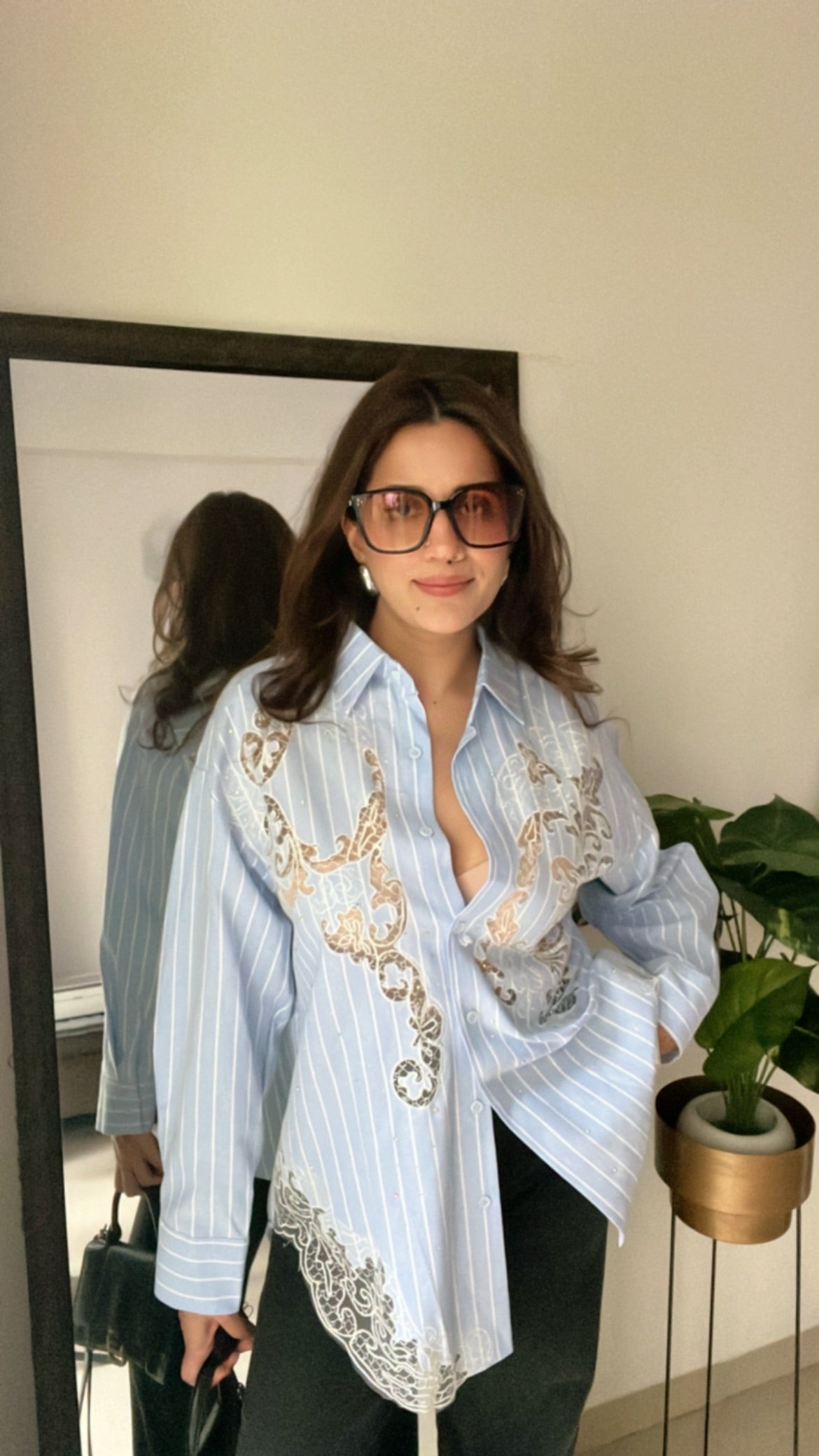 Lace Detailed Linen Shirt