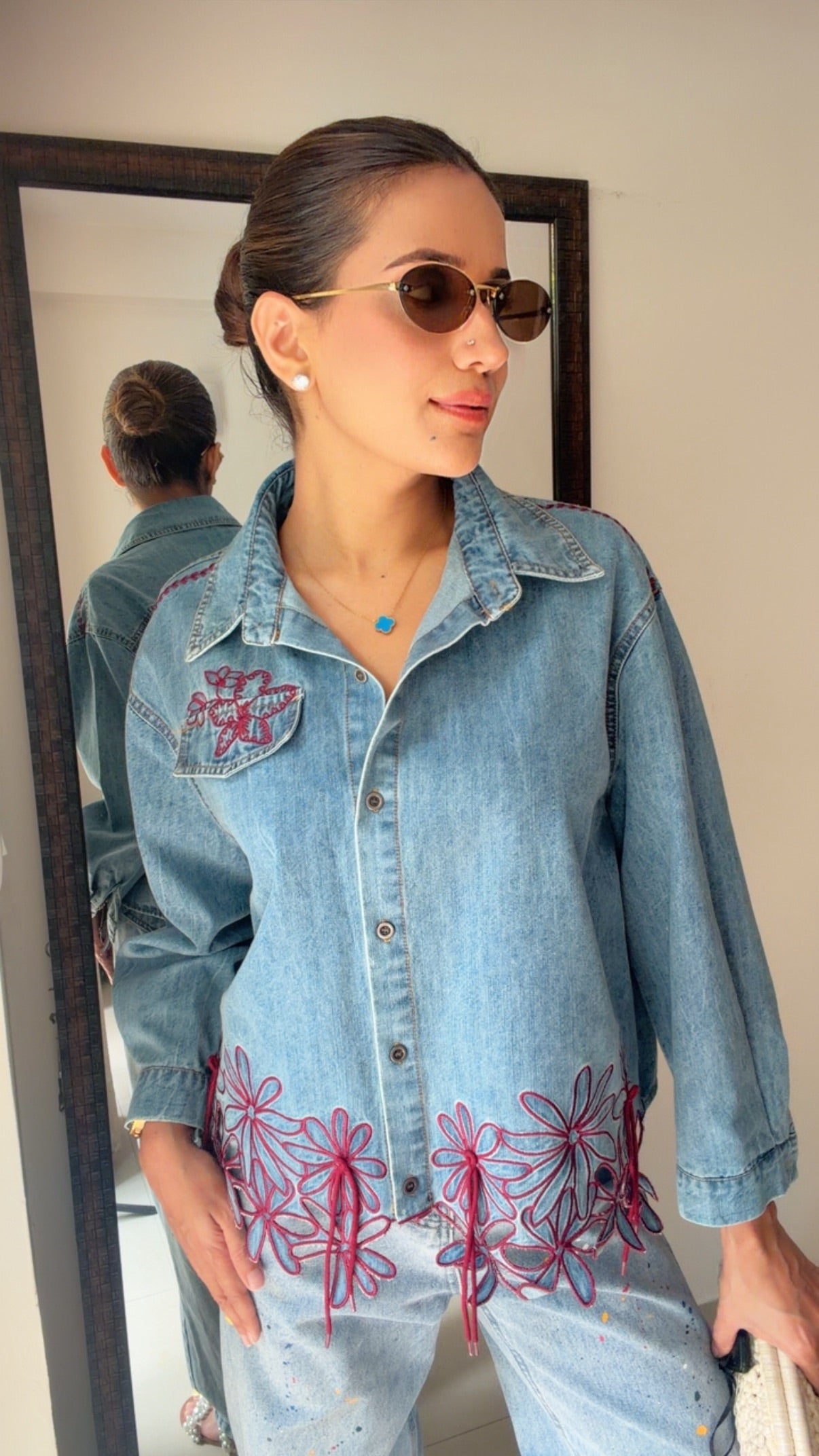 Flora Embroidered Denim Shirt