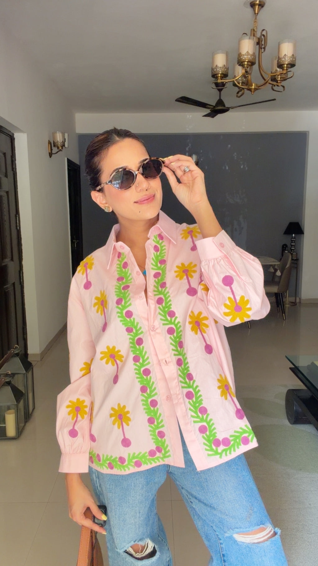 Color Block Embroidered Poplin Shirt