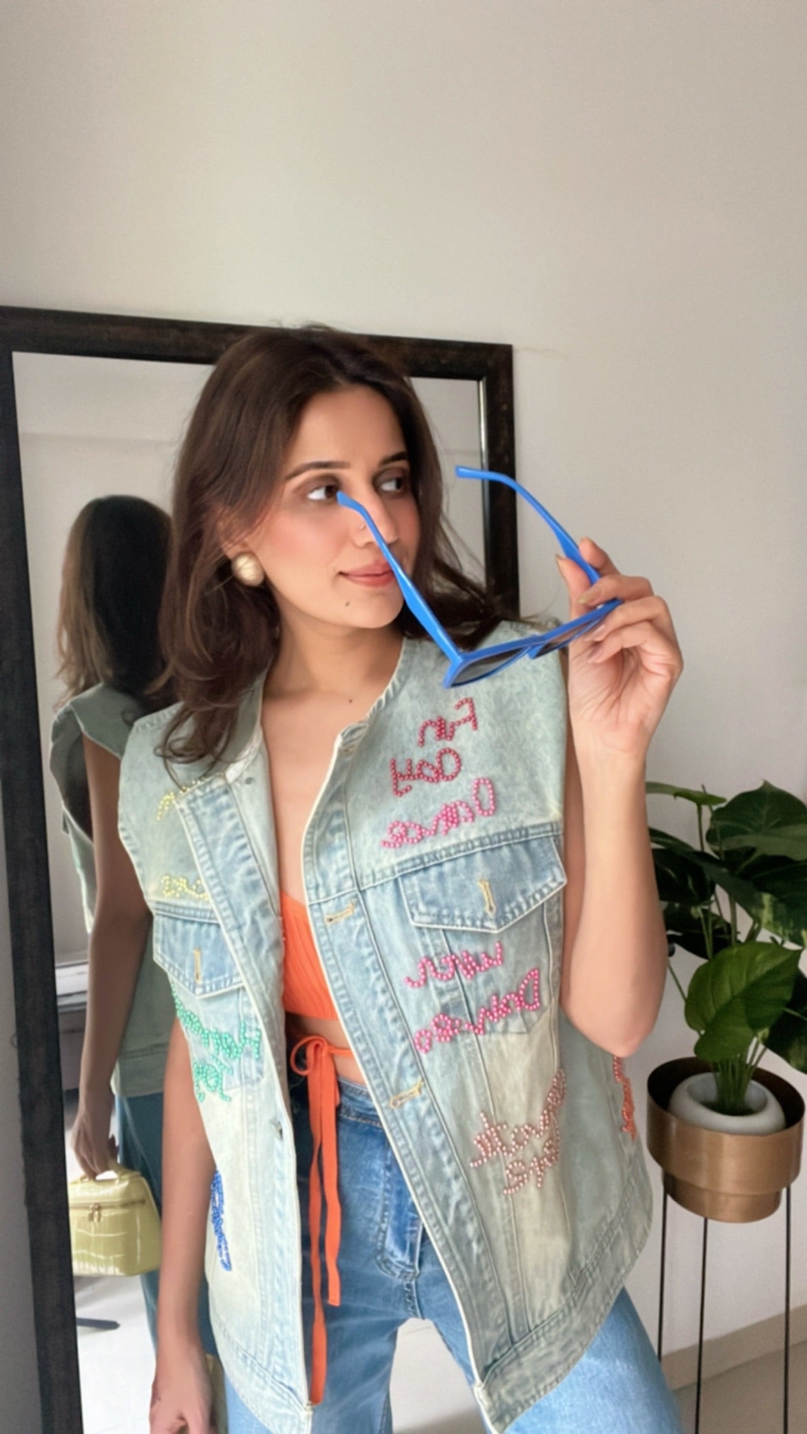Color pop Embroidered Denim Vest