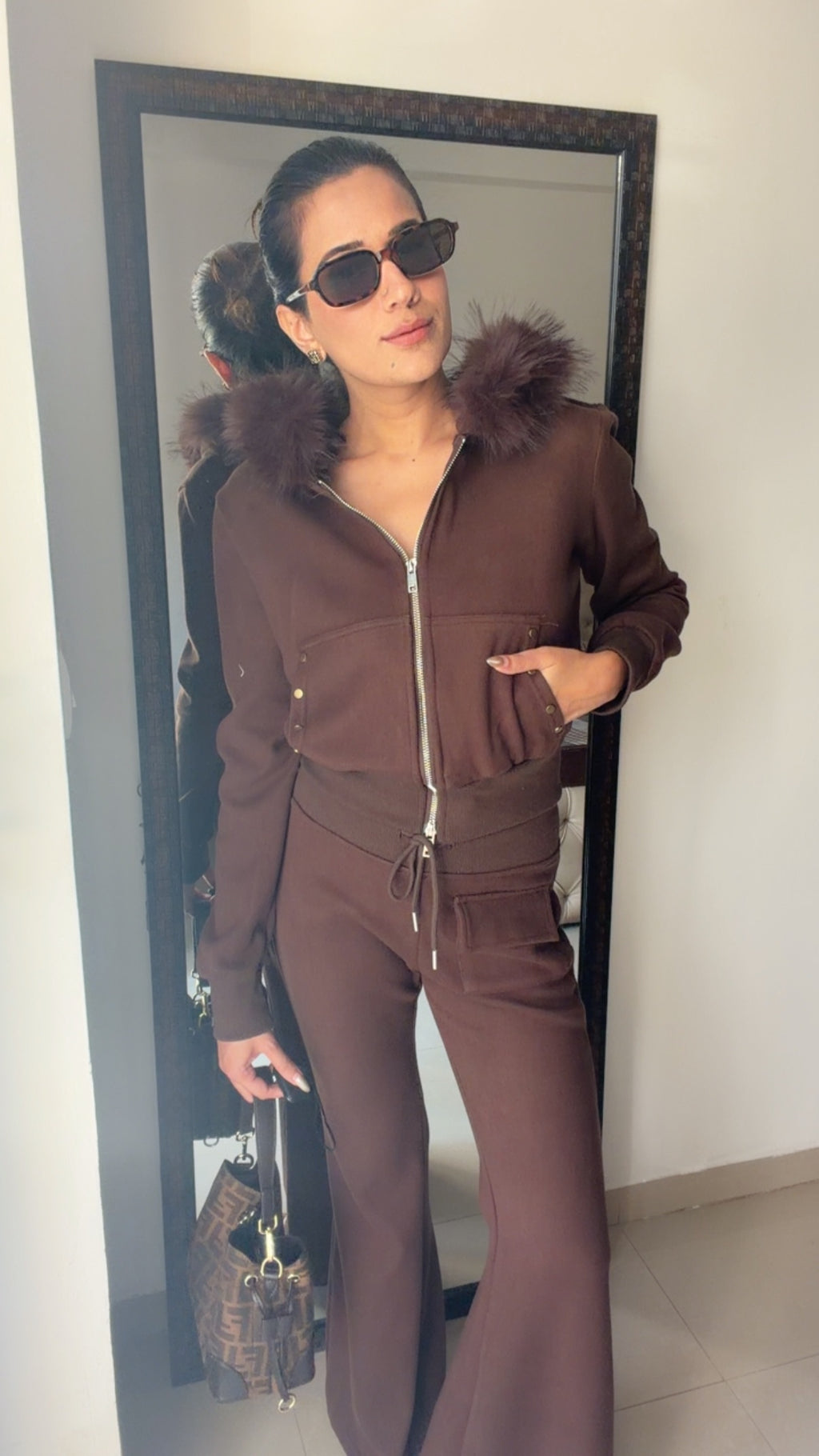 Cocoa Luxe Fur-Trim Fall Lounge Set