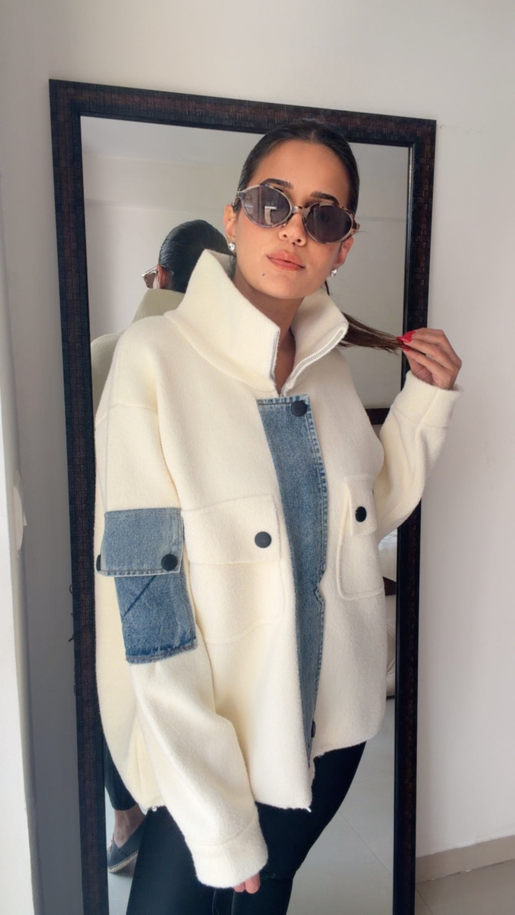 Denim Detailed Woolen Fall Jacket