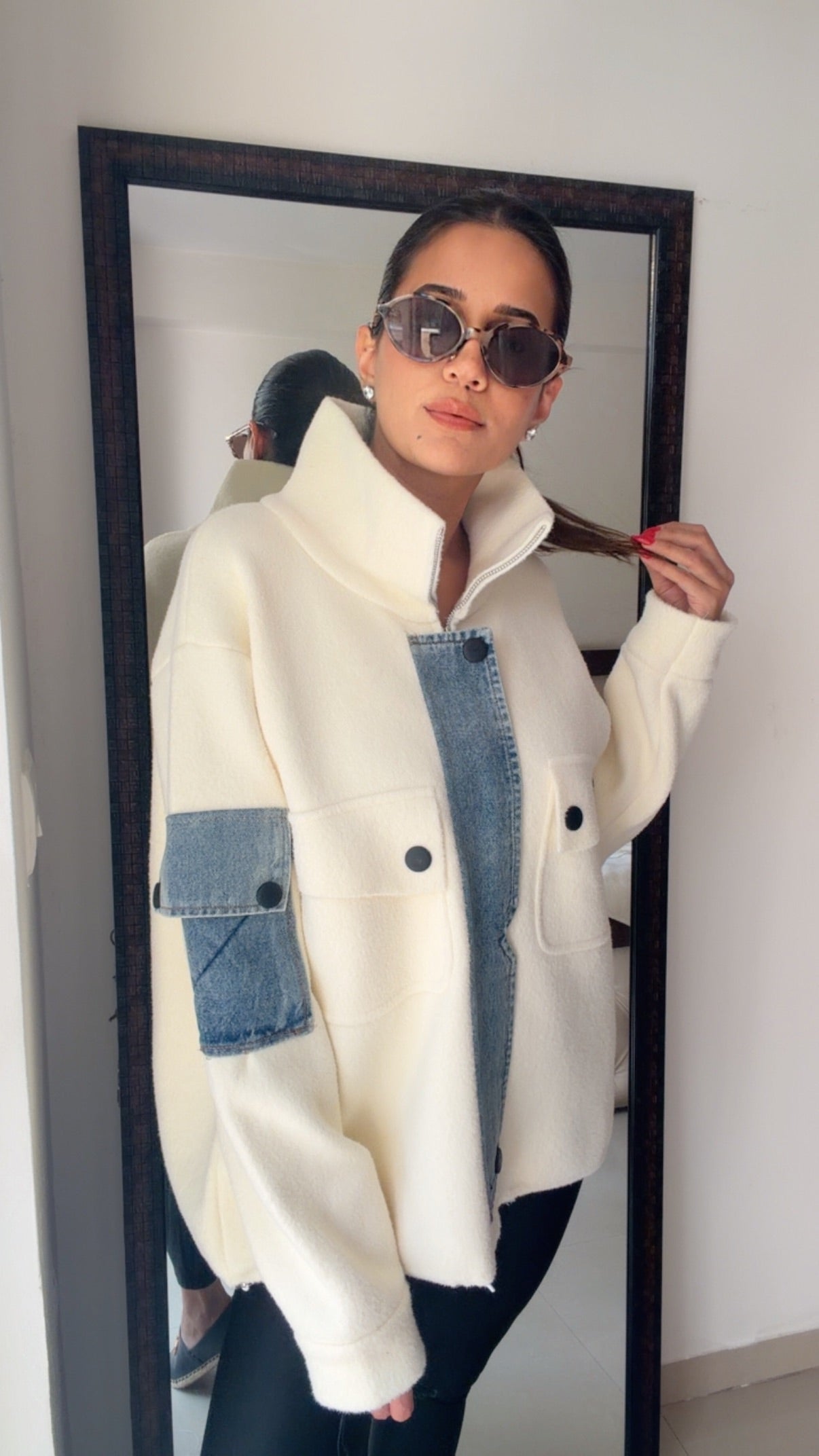 Denim Detailed Woolen Fall Jacket