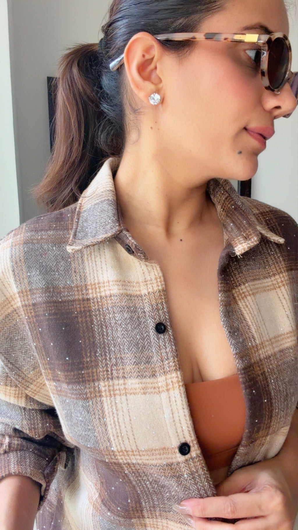 Swarosvski Embedded Plaid Fall Shirt