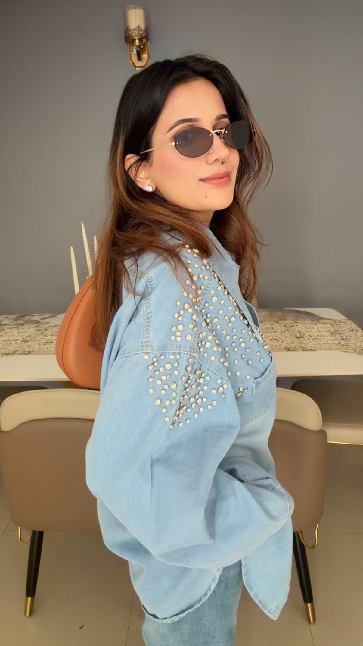 Stone Studded Denim Shirt