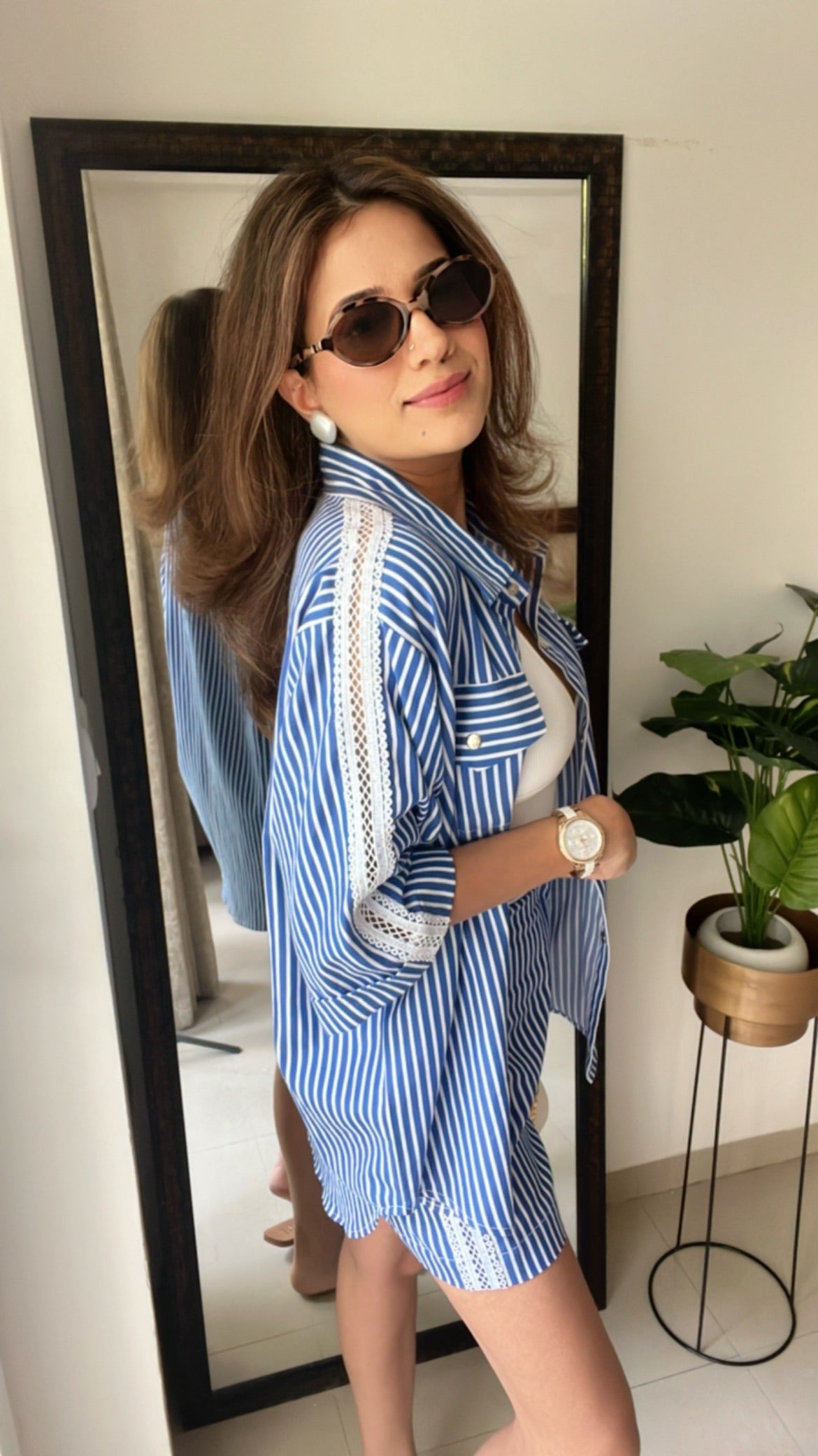 Lace Detailed Poplin Stripe Shorts Co-ord