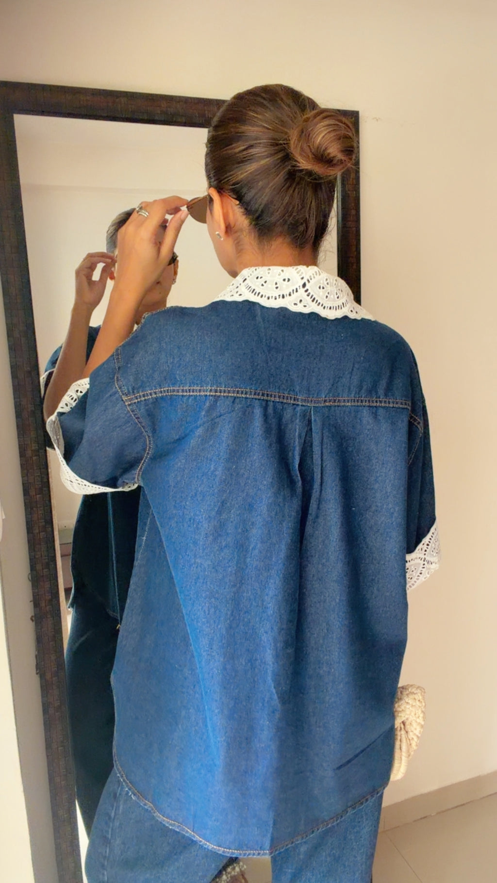Lace Trim Denim Shirt