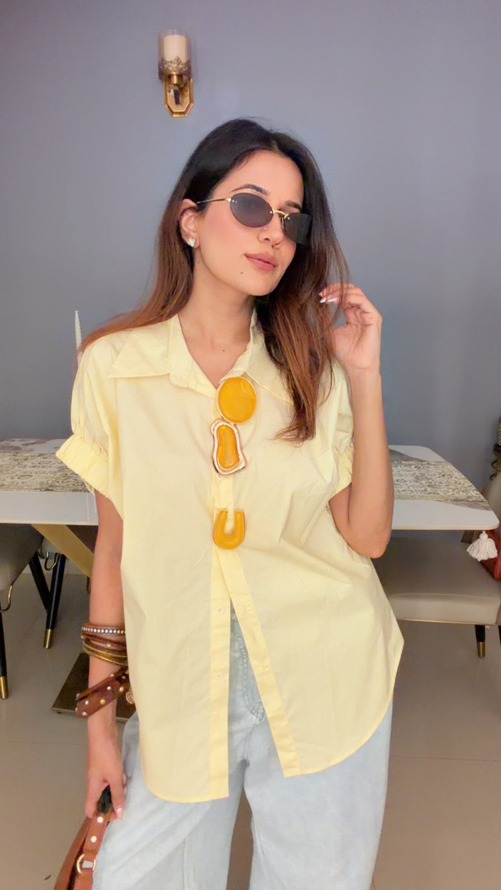 Statement Detail Ruched Sleeve Poplin Shirt
