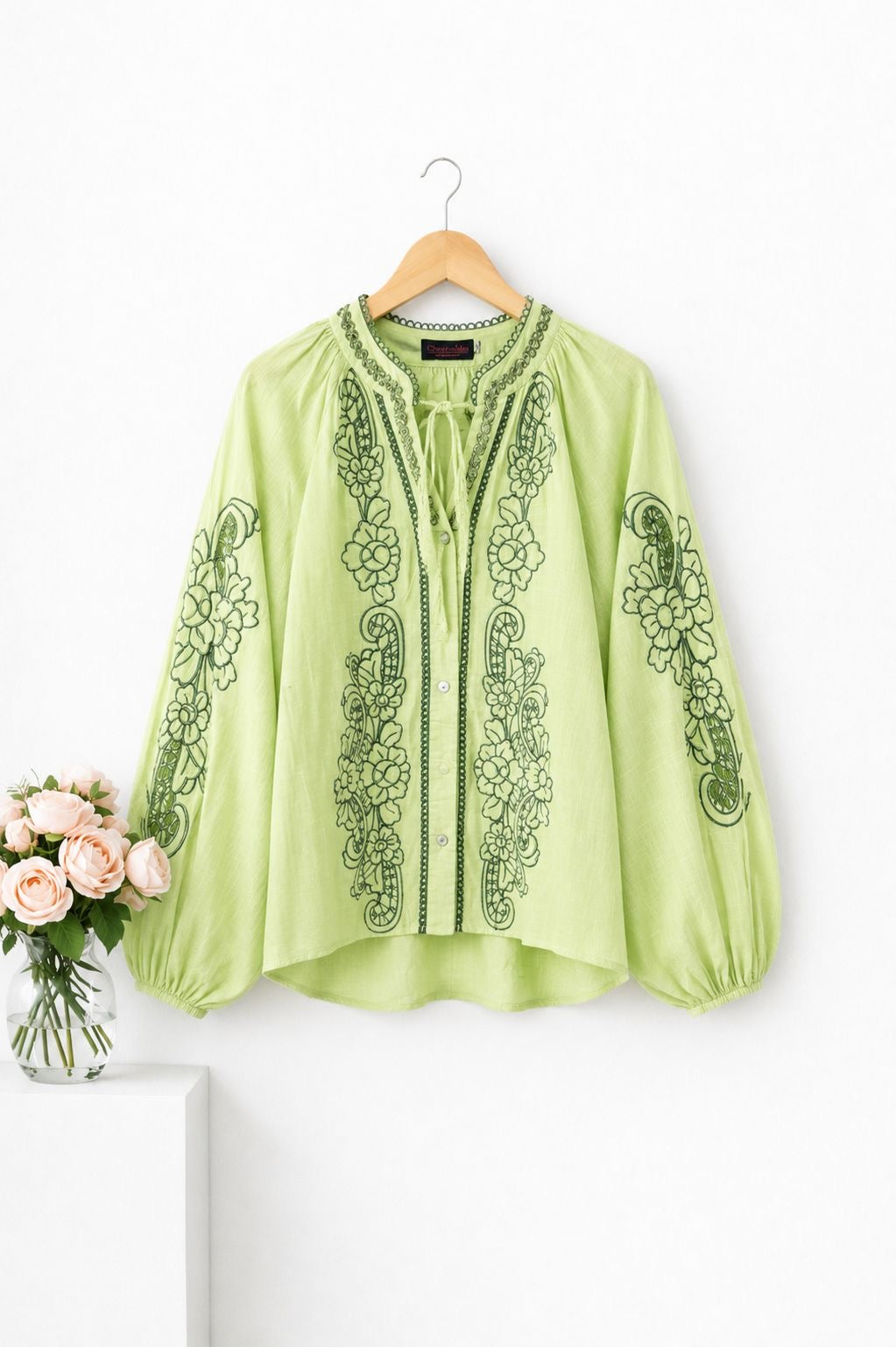 Studded Neck Linen Oversized Top