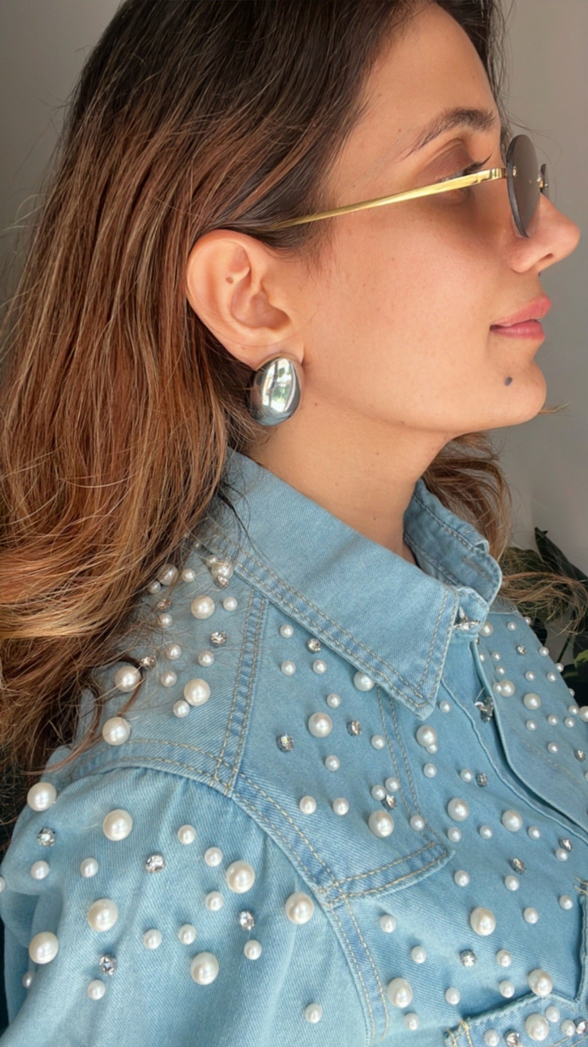 Pearl Embellished Denim Shirt