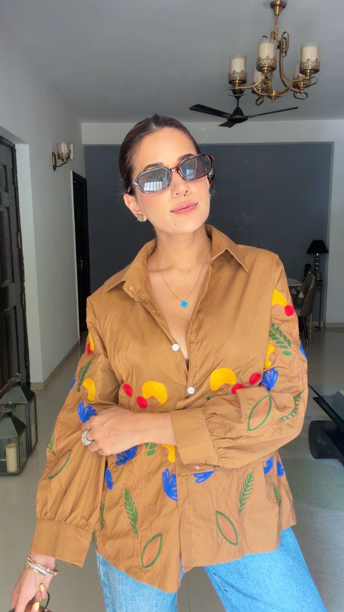Floral Embroidered Relaxed Button-Down Shirt