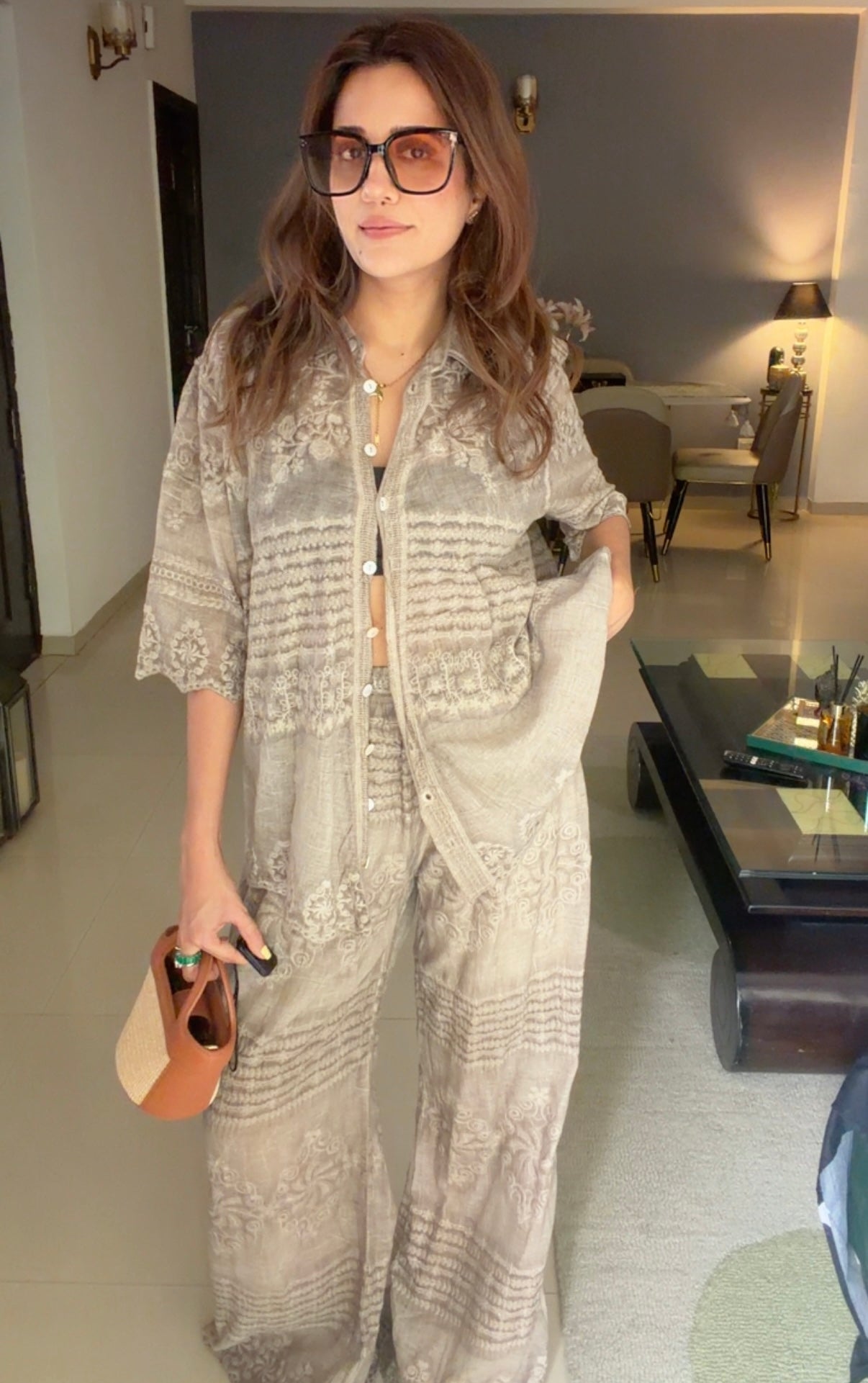 Sandstone Thread Embedded Co-ord Set