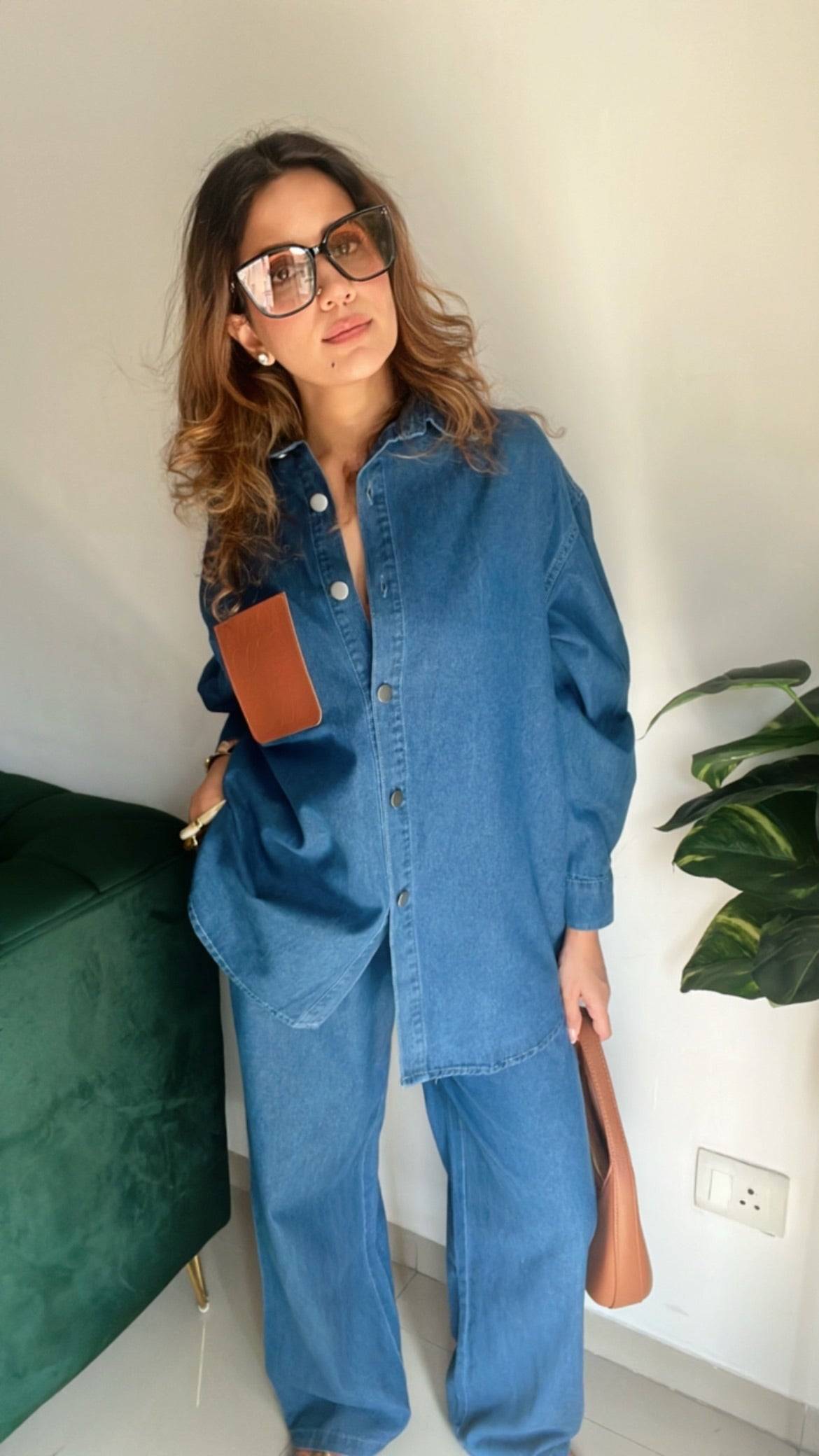 Leather Pocket Denim Drawstring Pants Co-ord Set