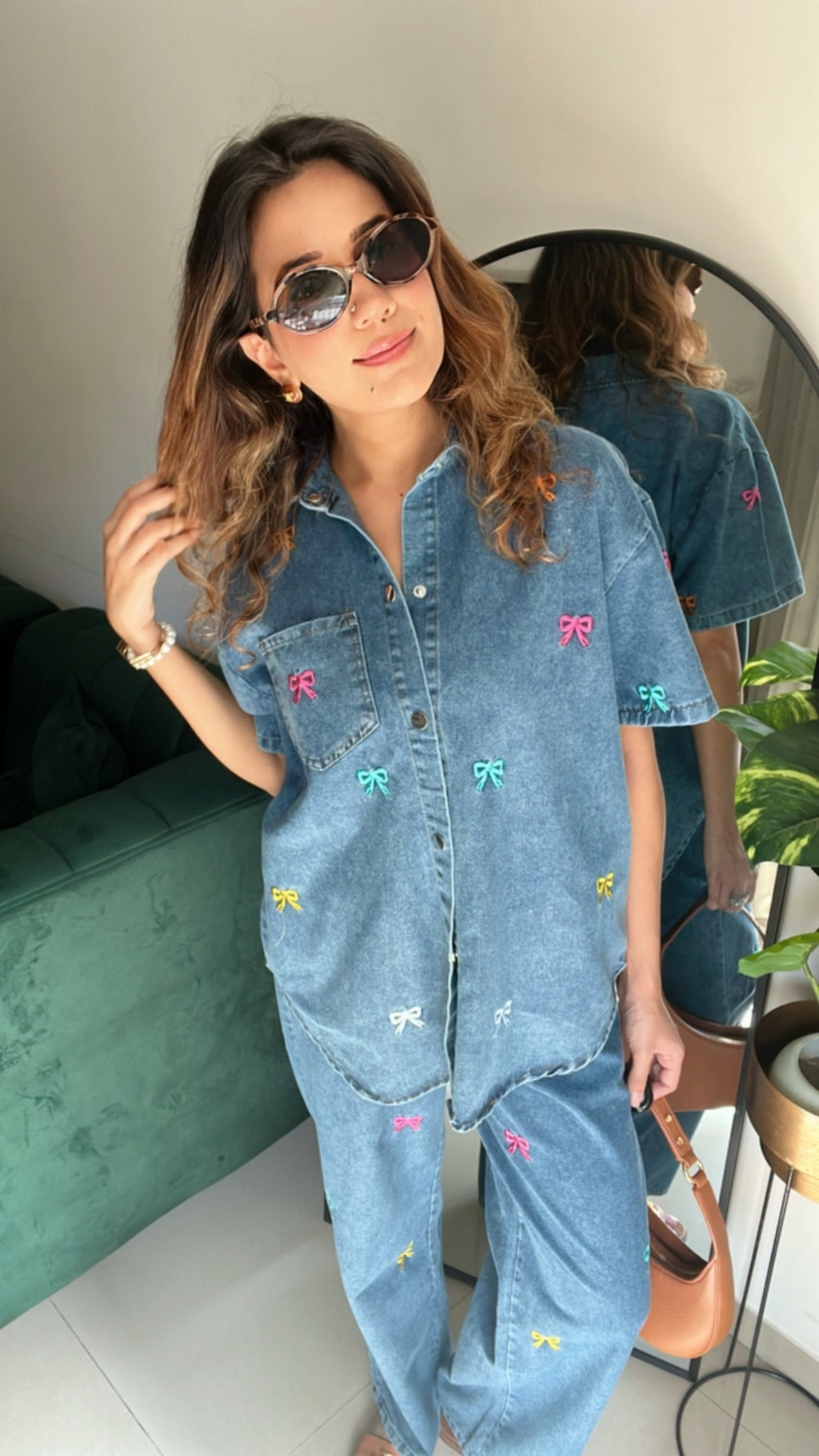 Bowknot Multi Color Denim Co-ord Set