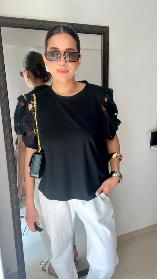 Floral Cutwork Poplin Tee