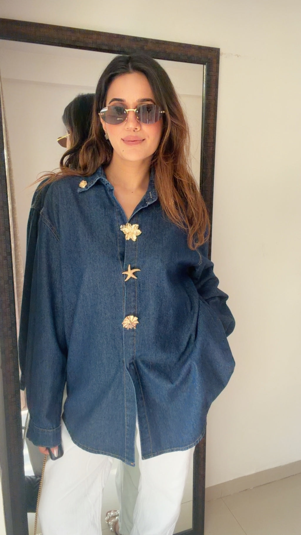 Soft Denim Gold Detailed Shirt