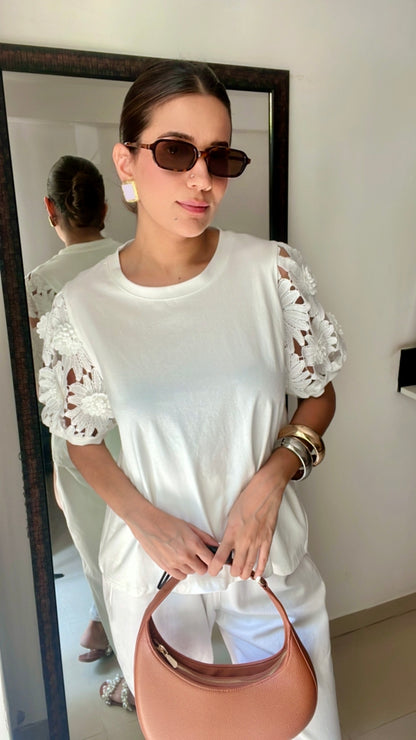 Floral Cutwork Poplin Tee