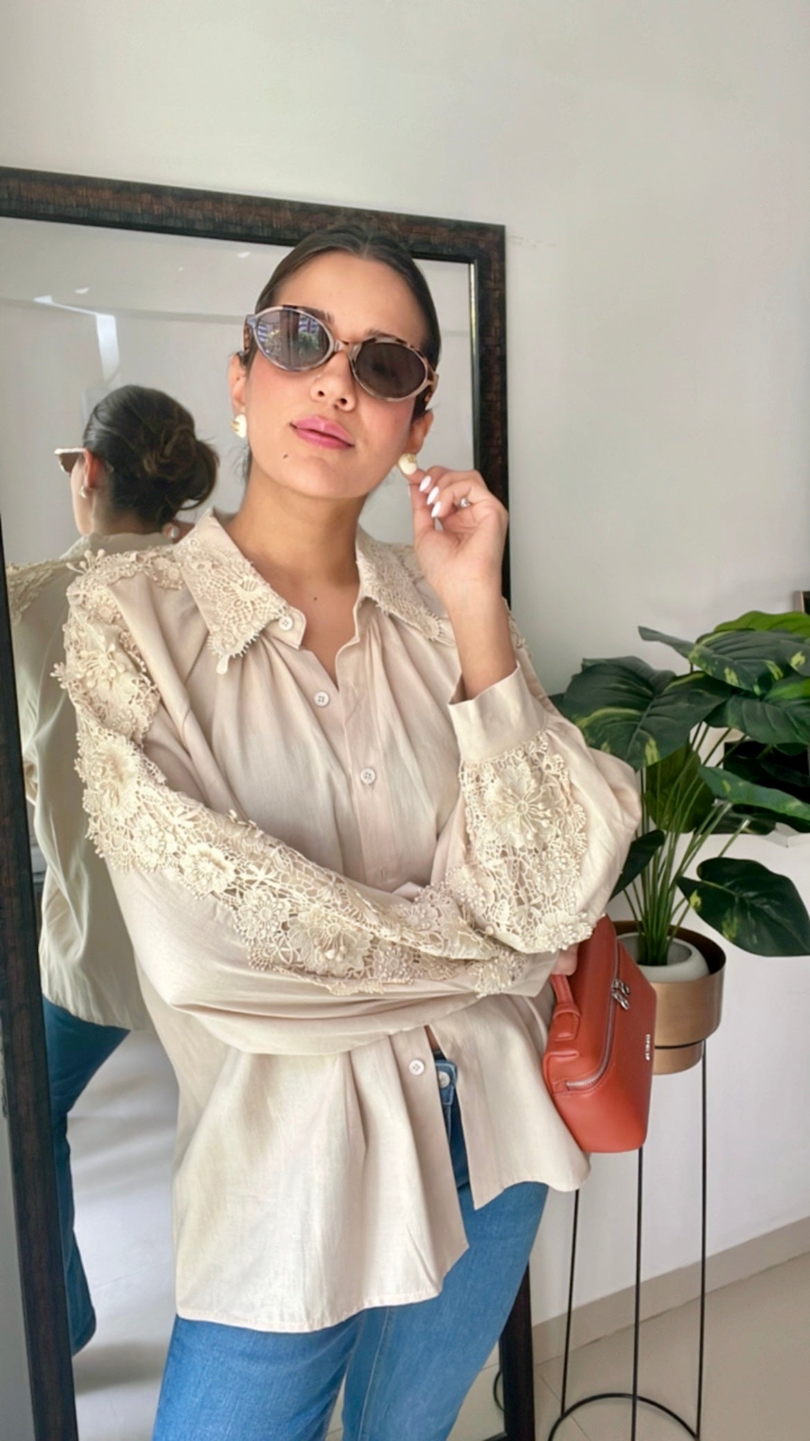 Flower Crochet Patch Linen Shirt