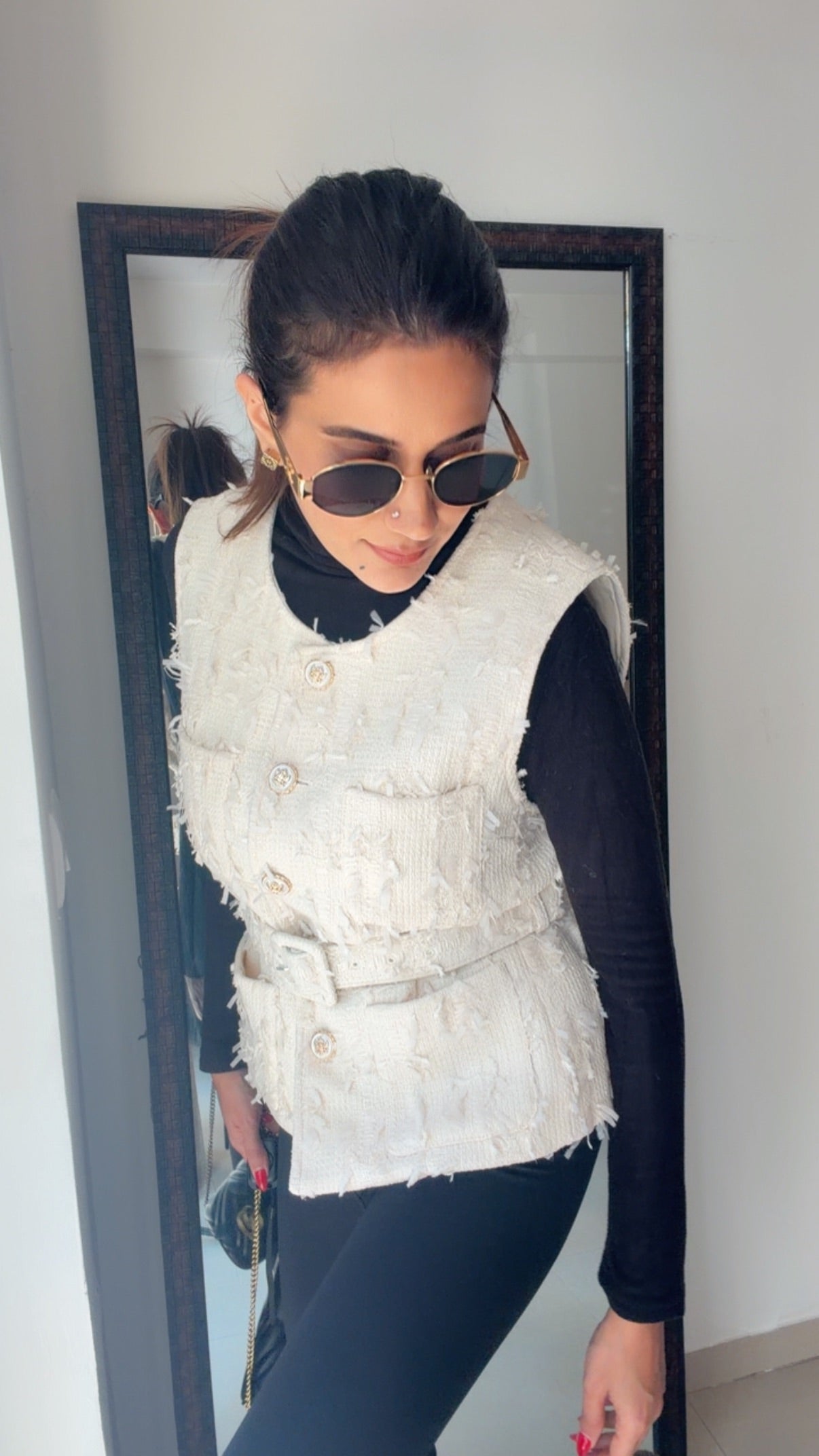 Tweed Fall Vest with belt