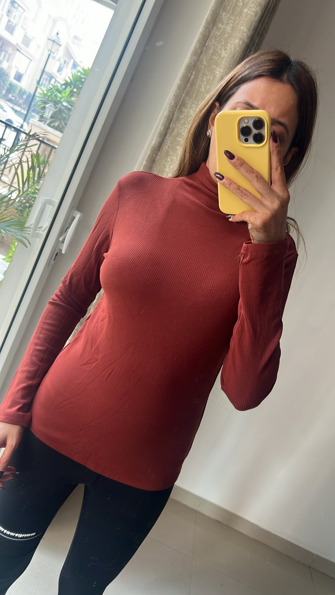 Ribbed Polo Neck Fleece Inner Fall Jumper