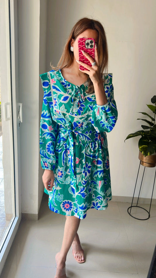 Power shoulder Dress with tie knot