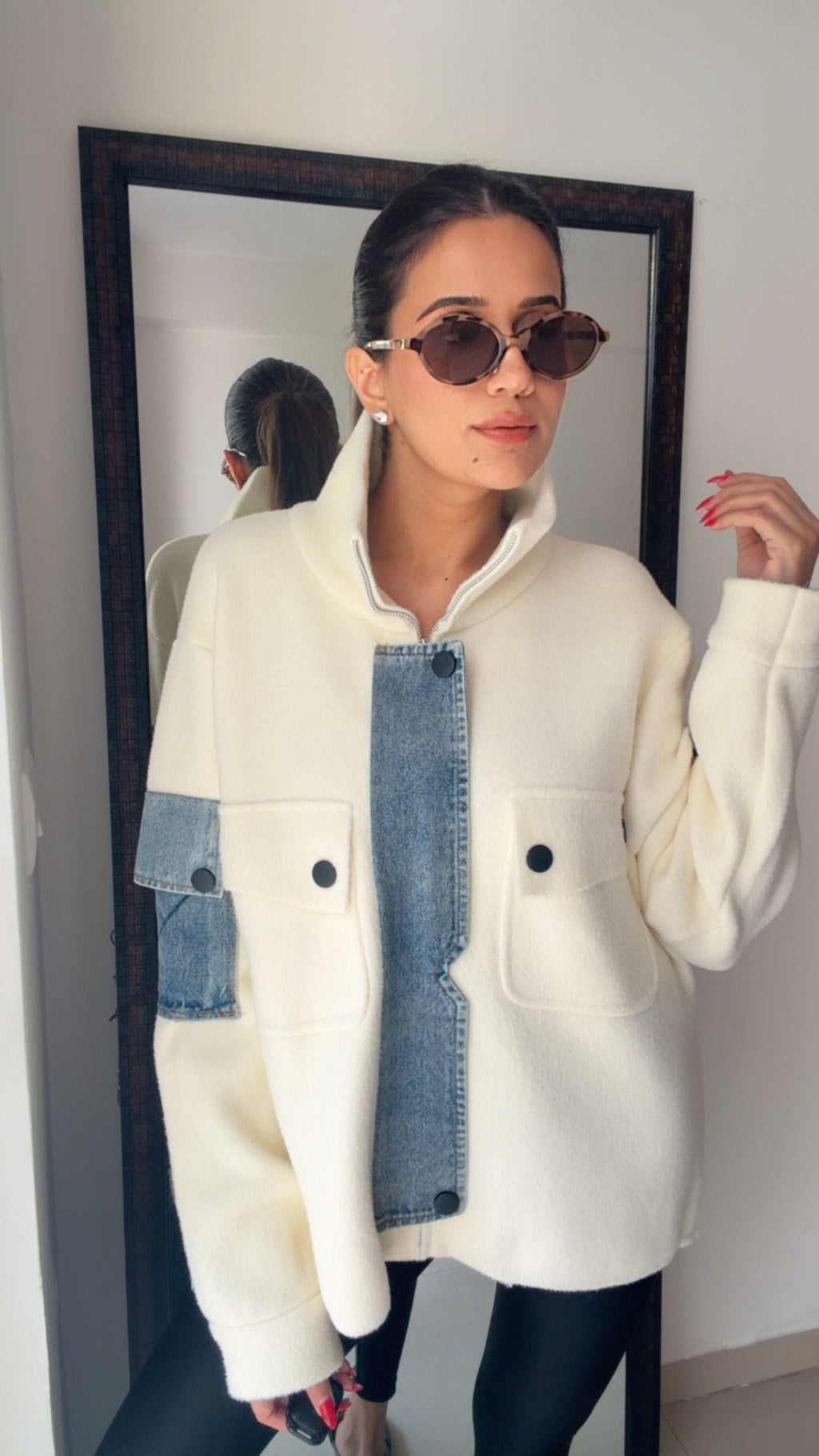 Denim Detailed Woolen Fall Jacket