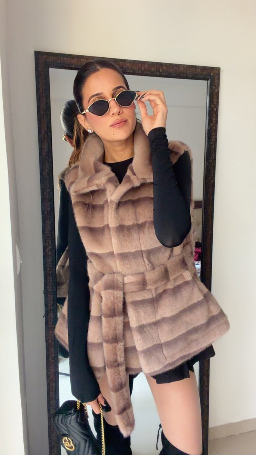 Striped Faux Fur Fall Gilet (Vest)