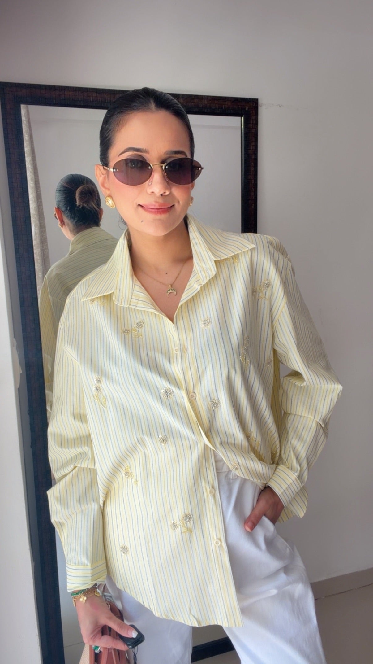 Embroidered Striped Linen Shirt