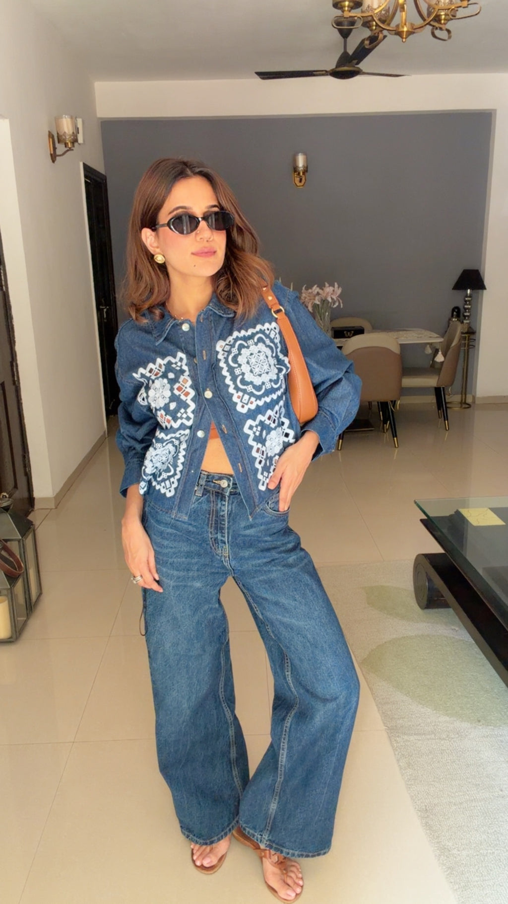 Geometric Motif Denim shirt